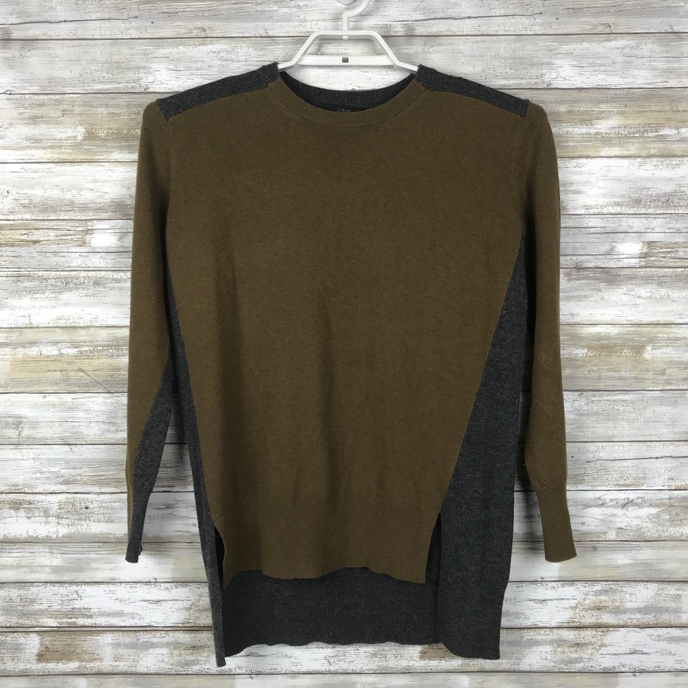 J Crew Womens Sweater Sz XS L/S Brown Charcoal Soft Stretch High Low Wool Blend